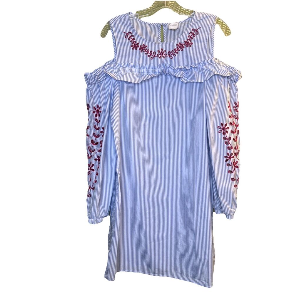 Cupio Dress Size Large Cotton blue white red Flawed Stained see descrition
